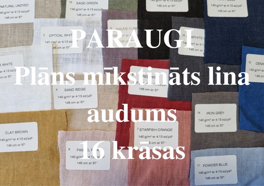 PARAUGI - Plāns mīkstināts lina audums; 16 krāsas; 140 g/m²