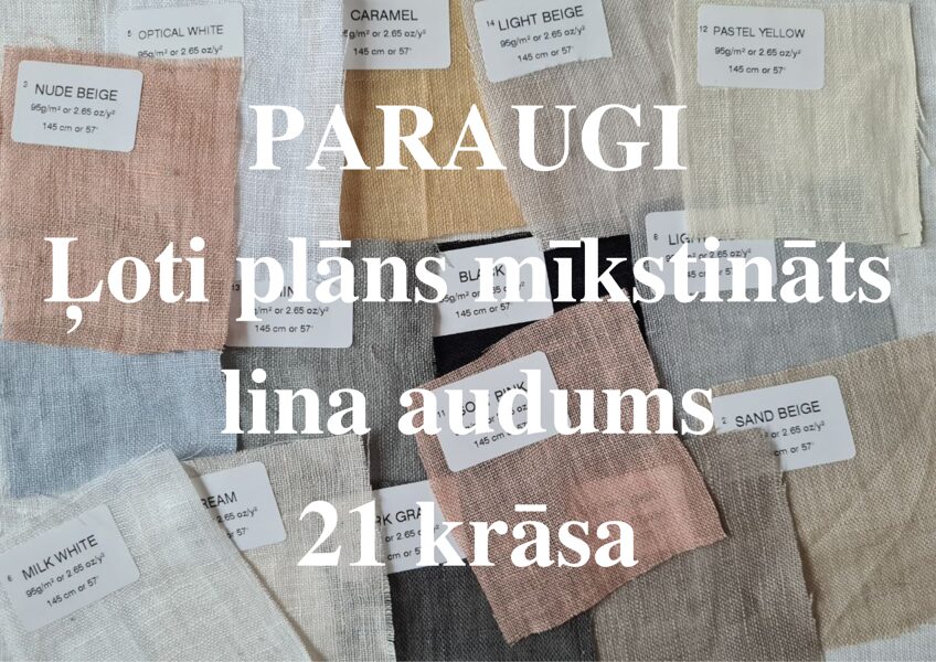 PARAUGI - Ļoti plāns mīkstināts lina audums; 21 krāsa; 95 g/m²